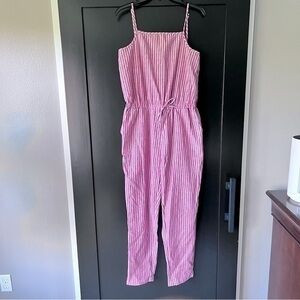 Ci Sono linen collection red and white striped jumpsuit with pockets size large